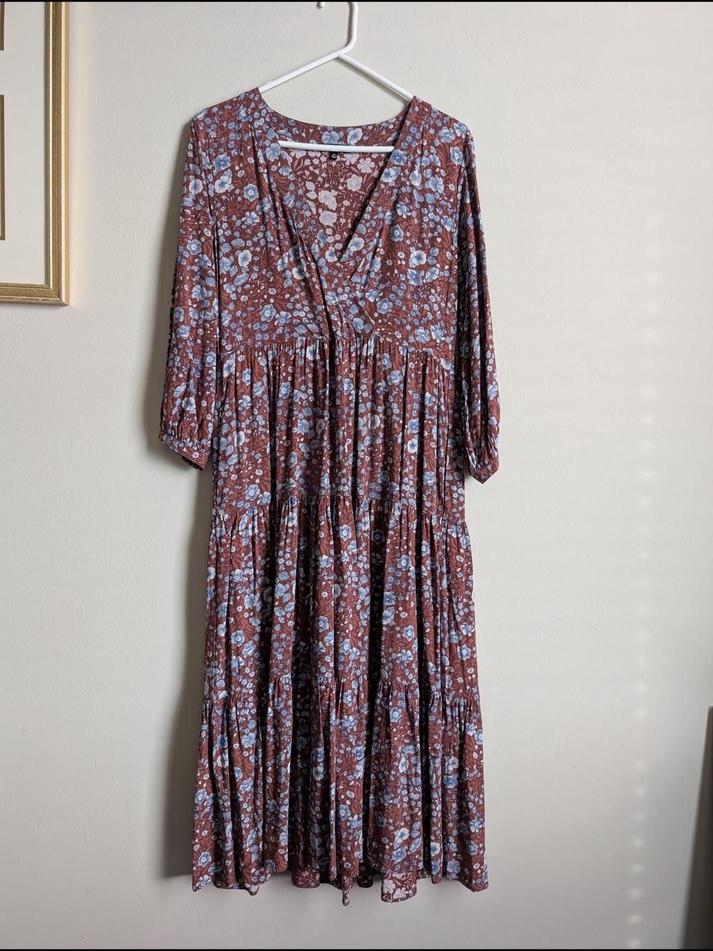 Madewell Challis Wrap Midi Tiered 3/4 Sleev Woodland Floral Fall Dress Size XS-S
